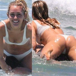 Miley Cyrus’ Fat Ass In A Thong Bikini At The Beach