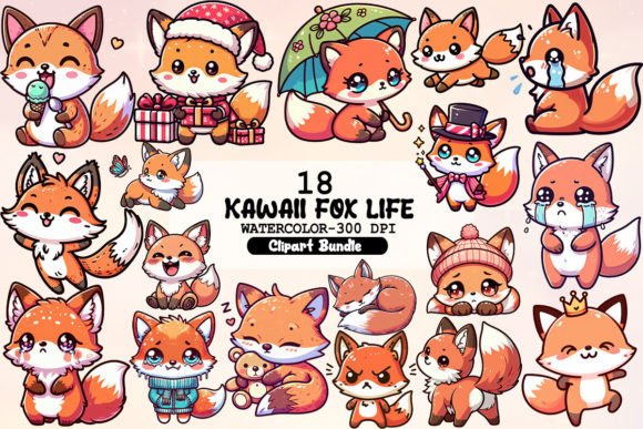 Kawaii Fox Life Clipart Bundle
