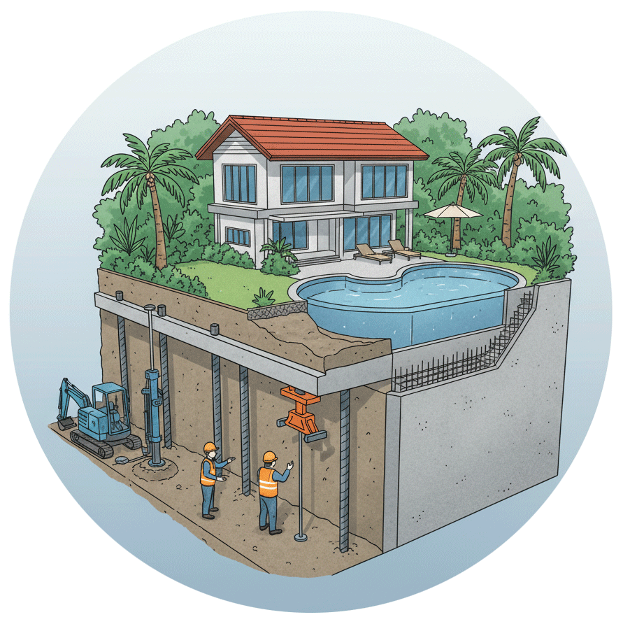 งานเสริมฐานราก - Rawai Private Villas Pool & Garden