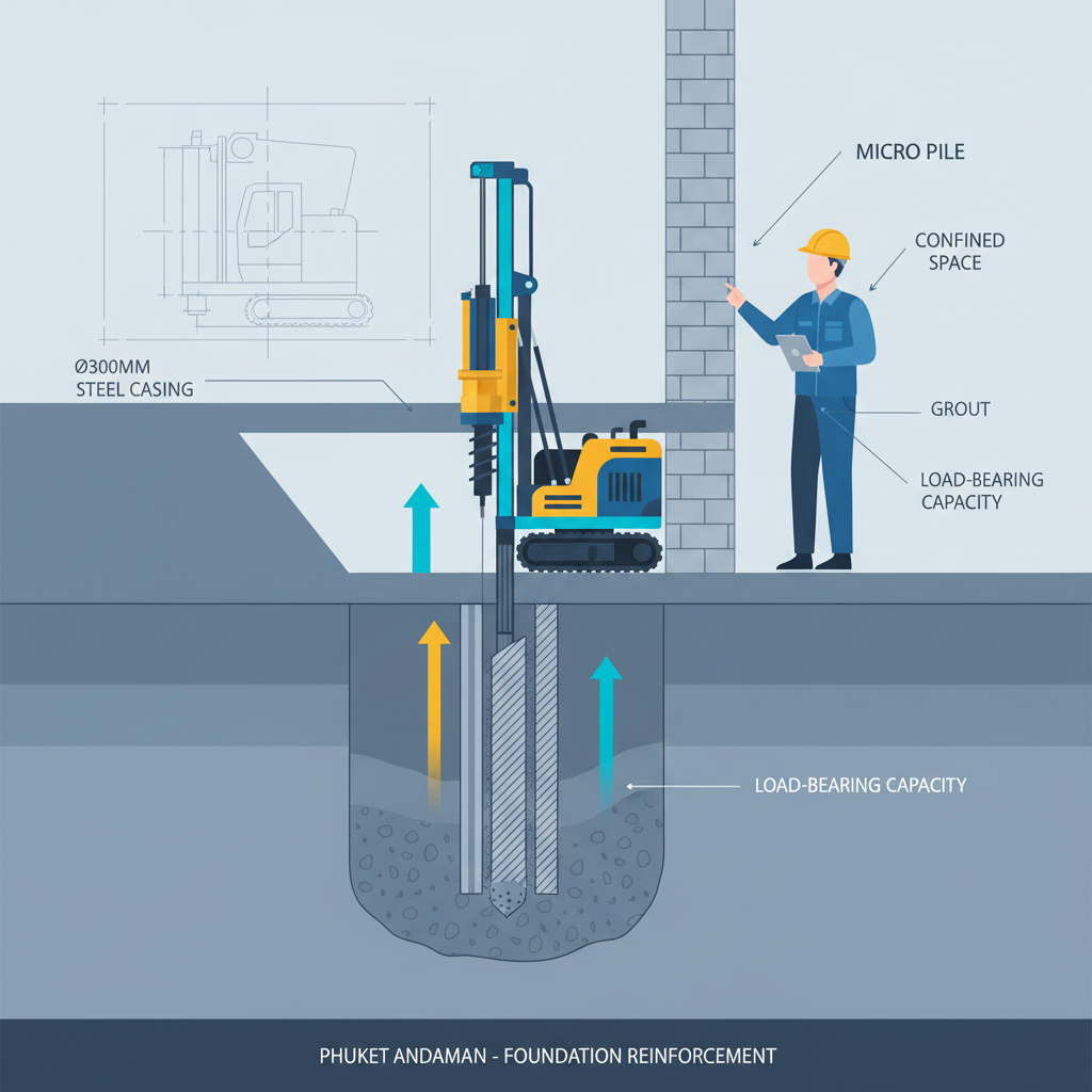 3.1️ Micro Pile (ไมโครไพล์ – สำหรับพื้นที่จำกัด)
