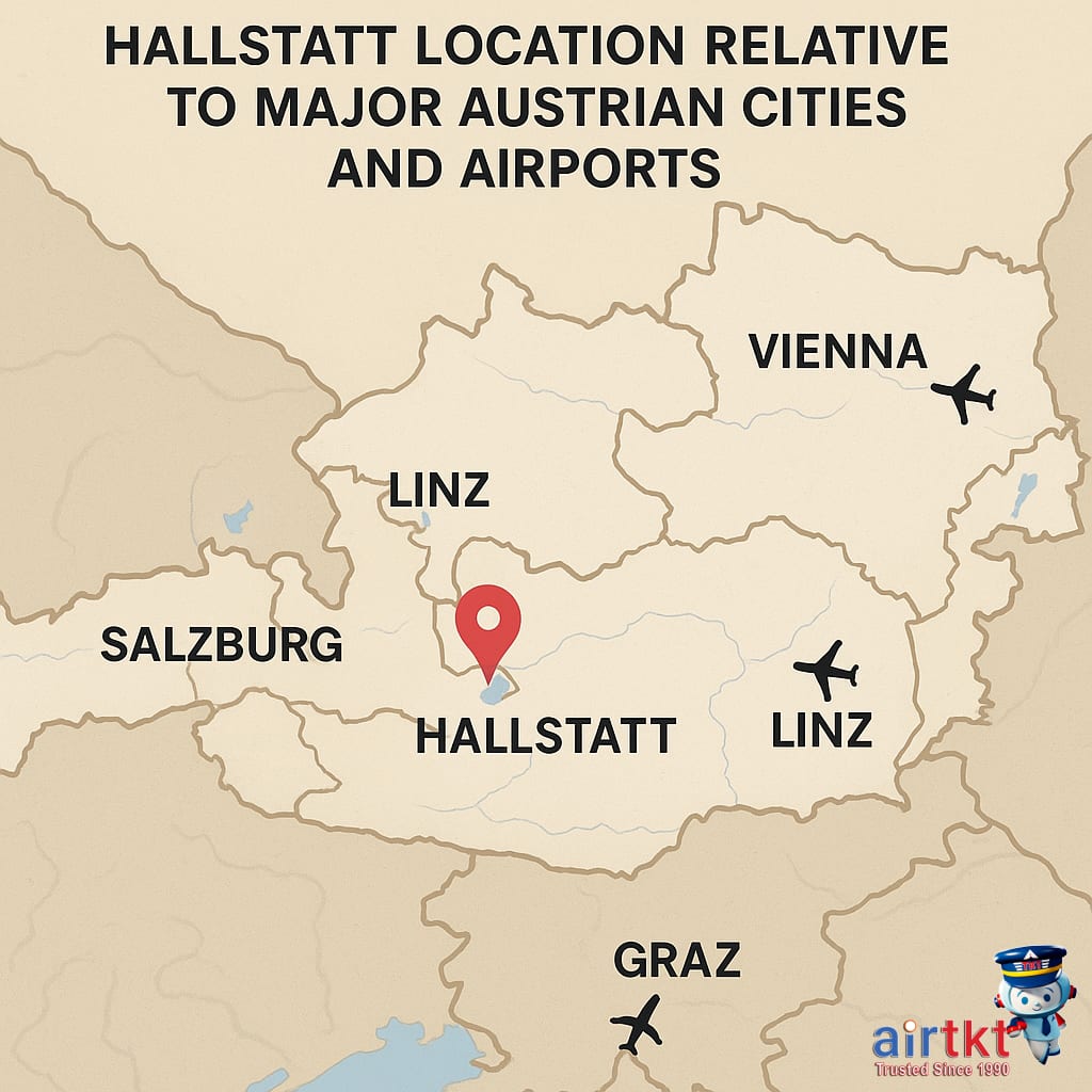 Scenic view of Hallstatt village with lake and mountains