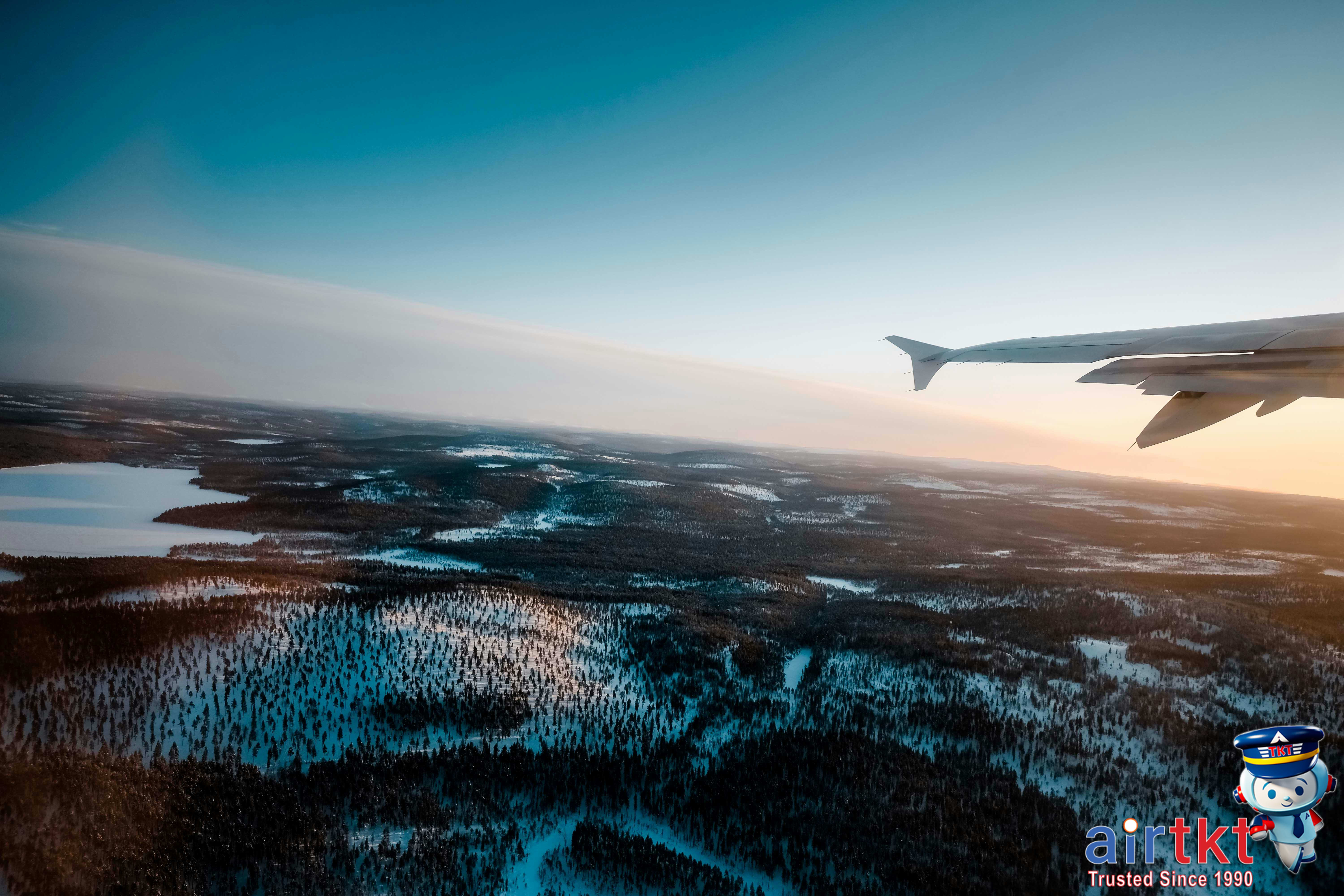 Early morning flight view from airplane window