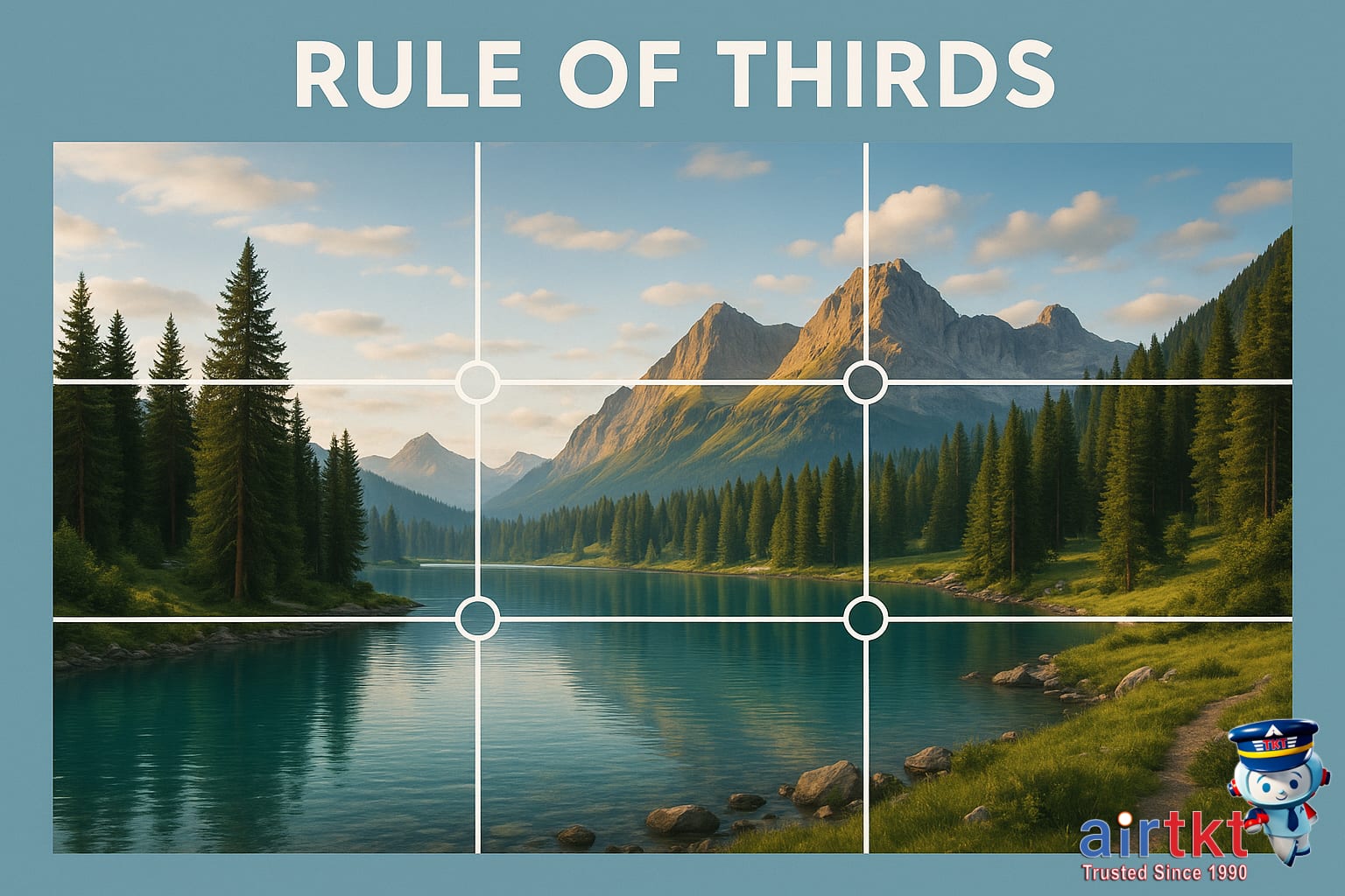 Scenic landscape illustrating rule of thirds grid