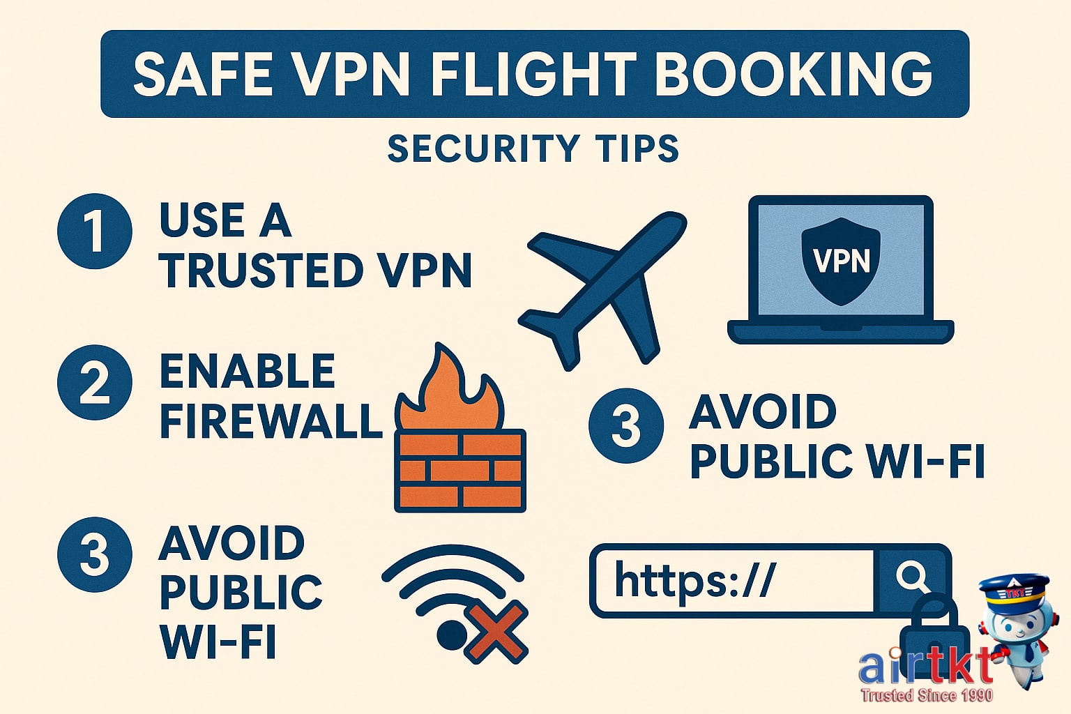 Traveler booking flights using VPN on laptop