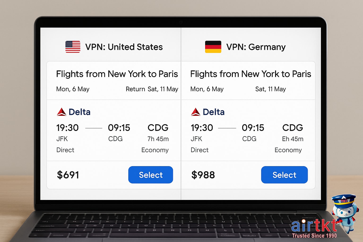VPN server locations for flight price comparison