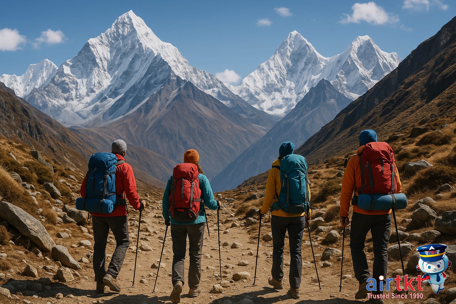Trekking in Nepal's mountains with cultural backdrop
