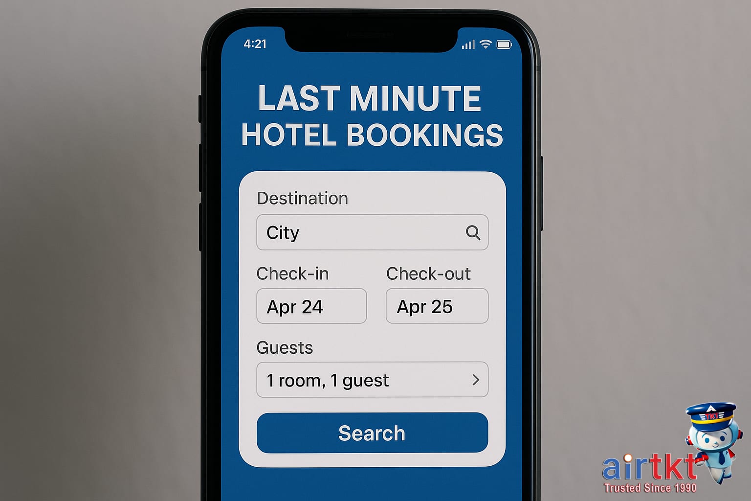Traveler booking hotel on mobile device