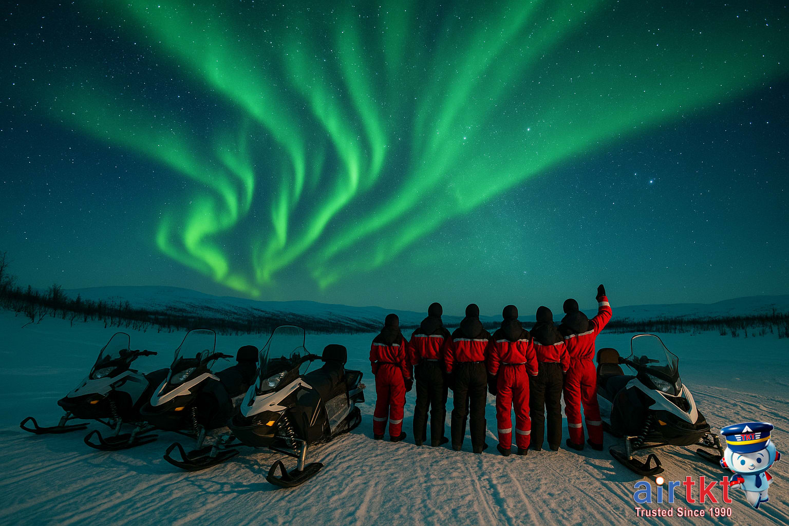 Northern Lights over snowy landscape