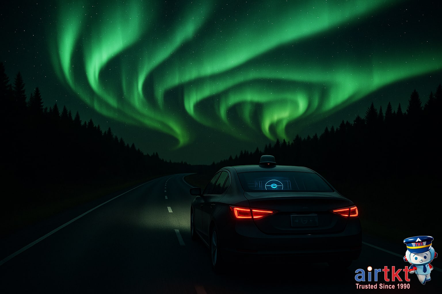 Northern Lights over snow-covered landscape