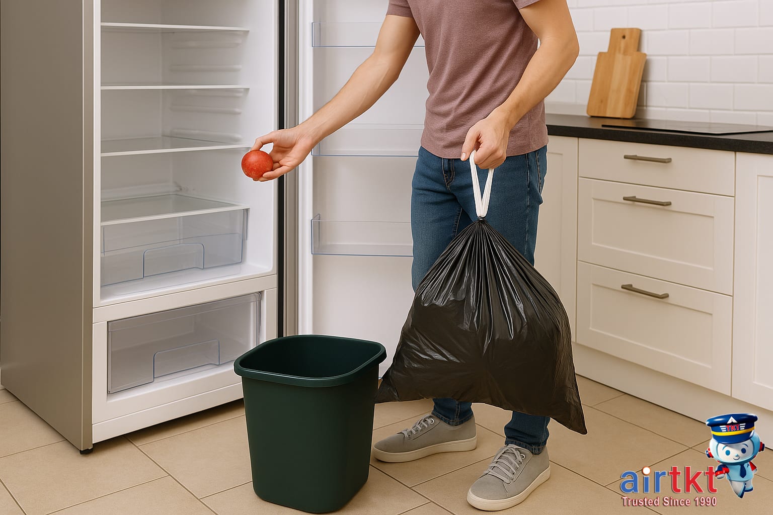 Person preparing home for trip, organizing kitchen and setting lights