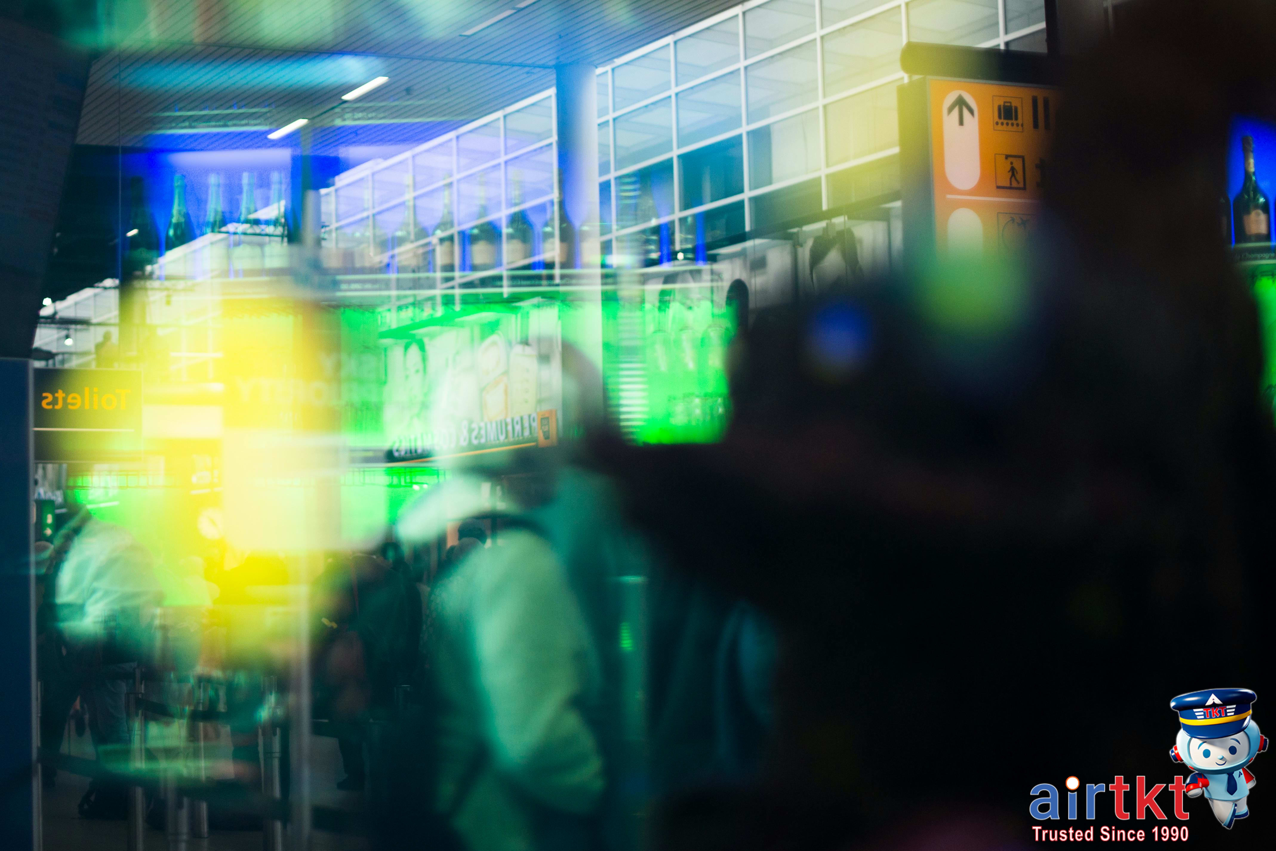 Busy airport terminal during Thanksgiving travel peak