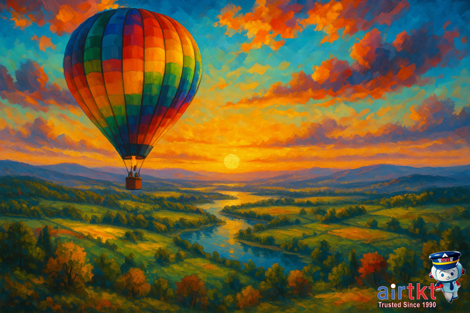 Hot air balloon ride over scenic landscape