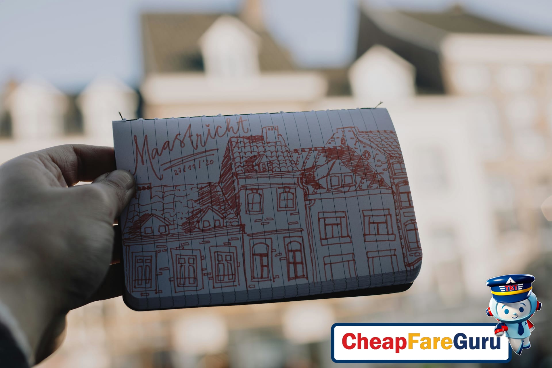 Travel journal with sketches and keepsakes