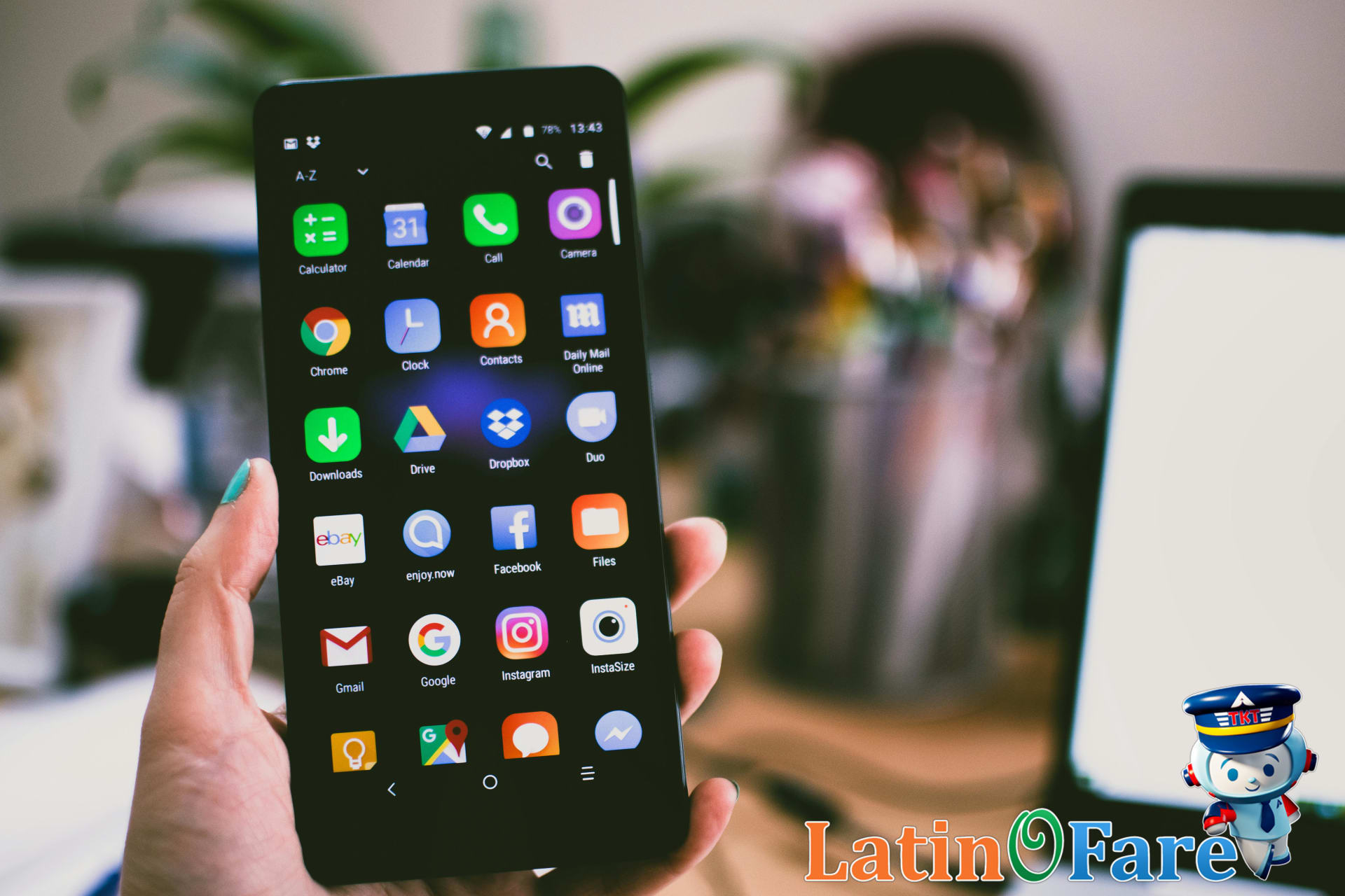 Traveler using translation app on smartphone