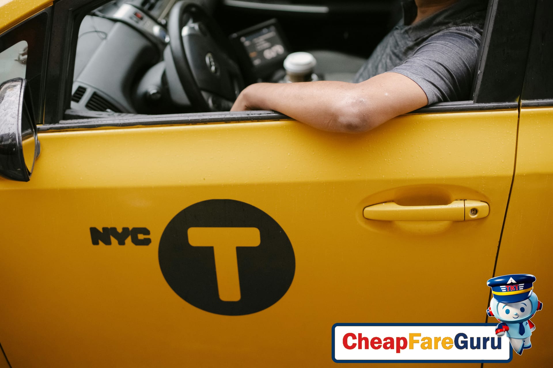 Traveler showing local language cards to taxi driver