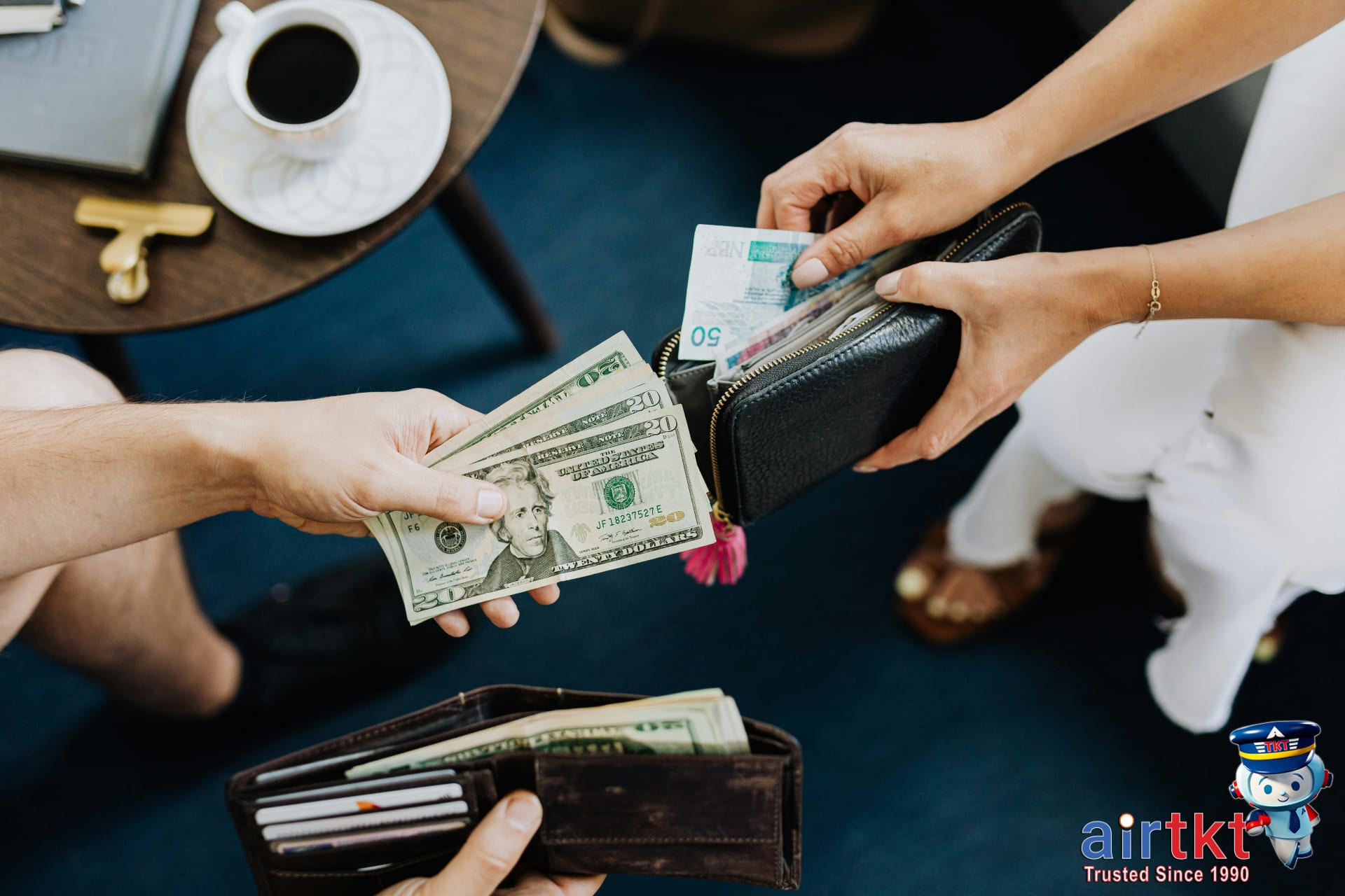 Traveler exchanging money in local market