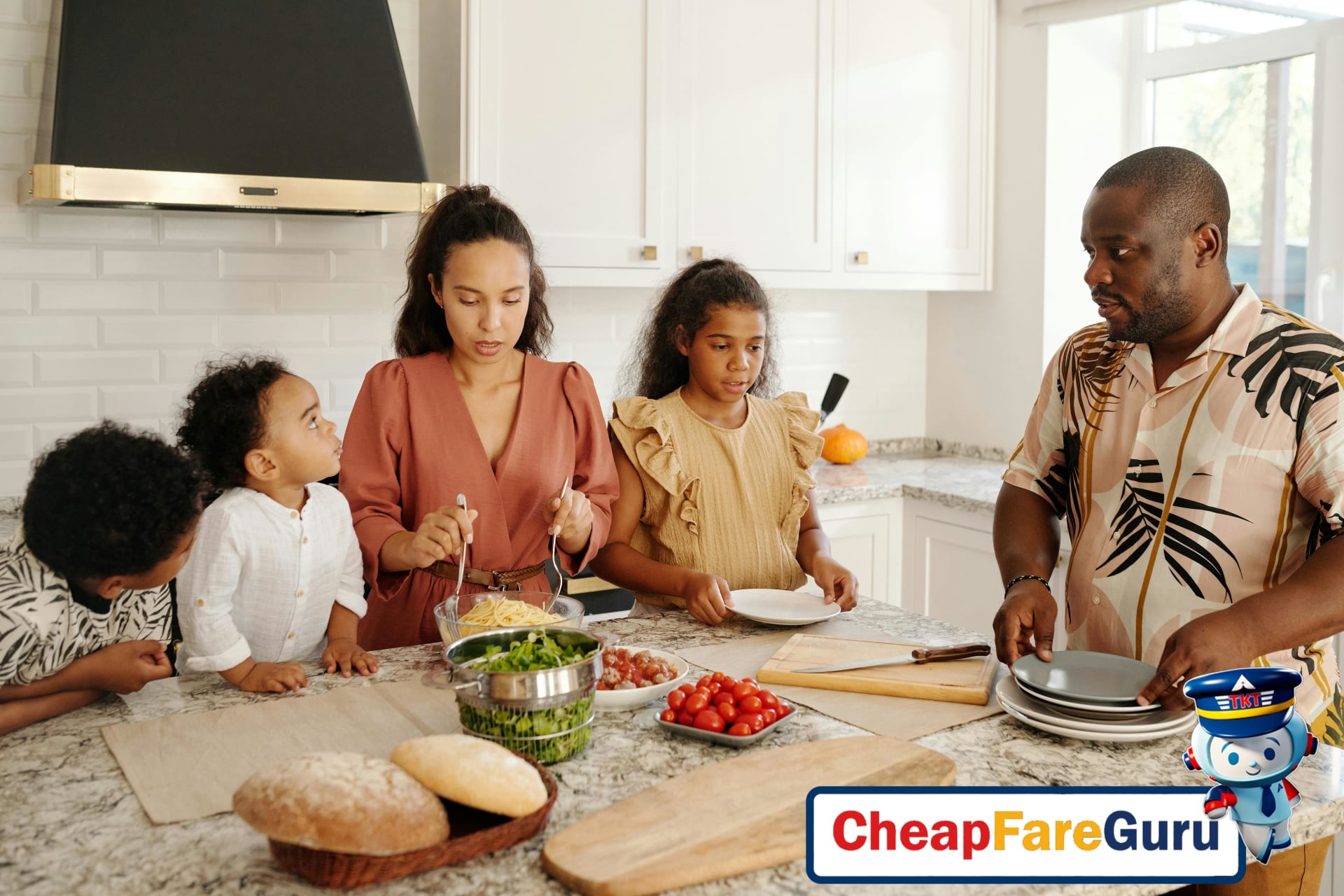 Family cooking together in a kitchen
