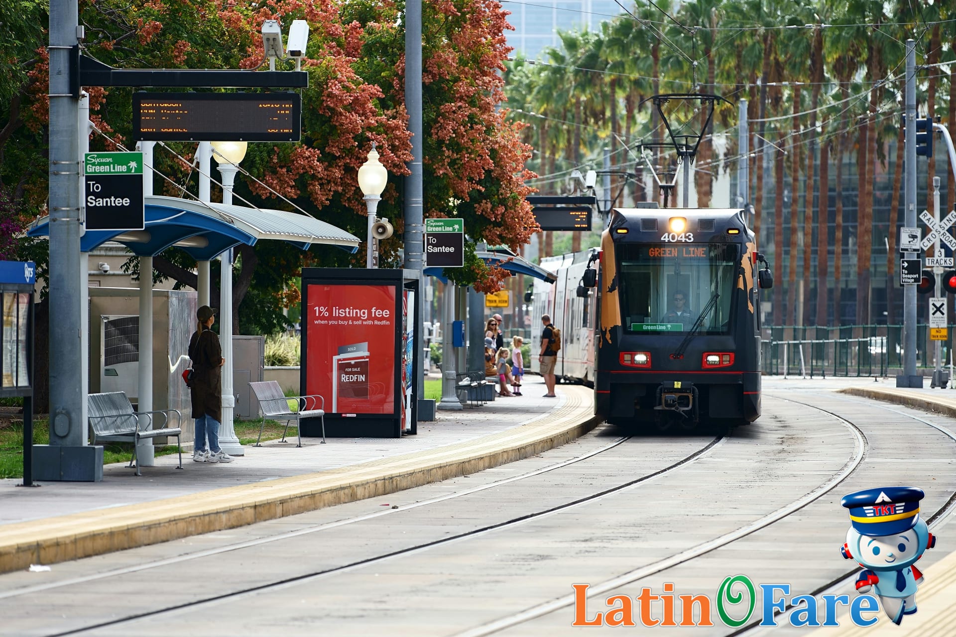 San Diego Trolley moving along city street