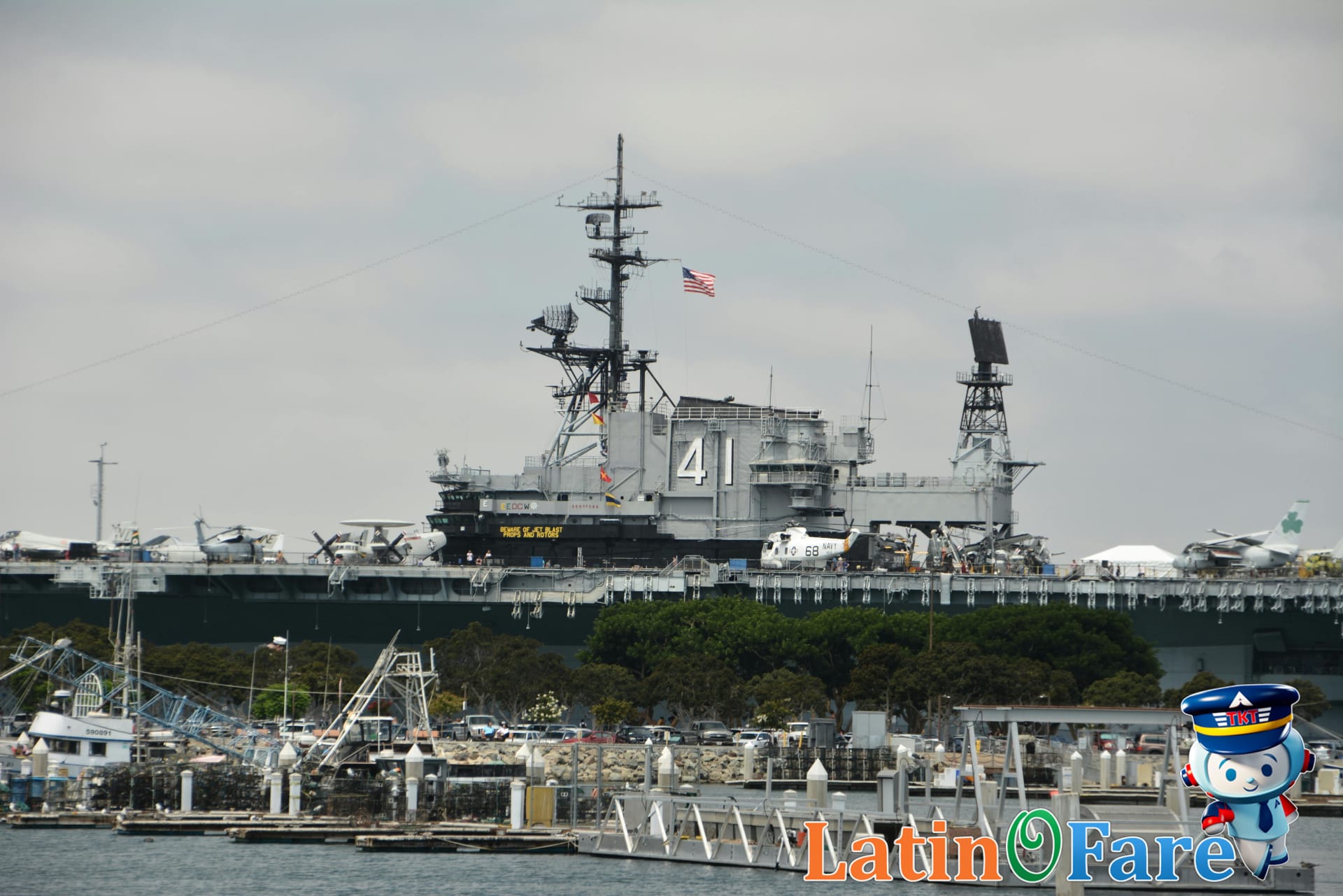 Famous San Diego waterfront with ship and city skyline