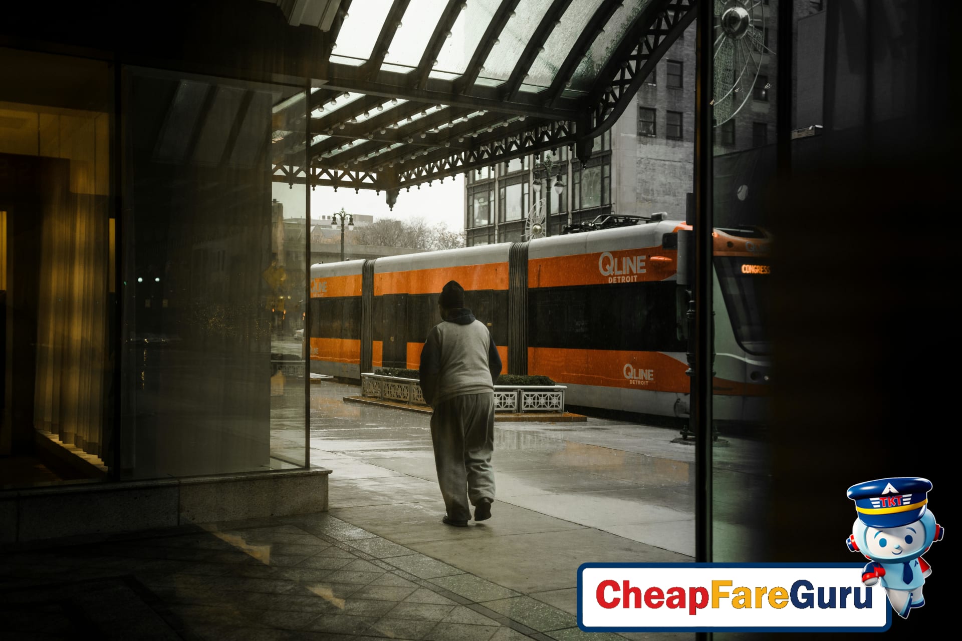 Detroit public transit bus and streetcar in city setting