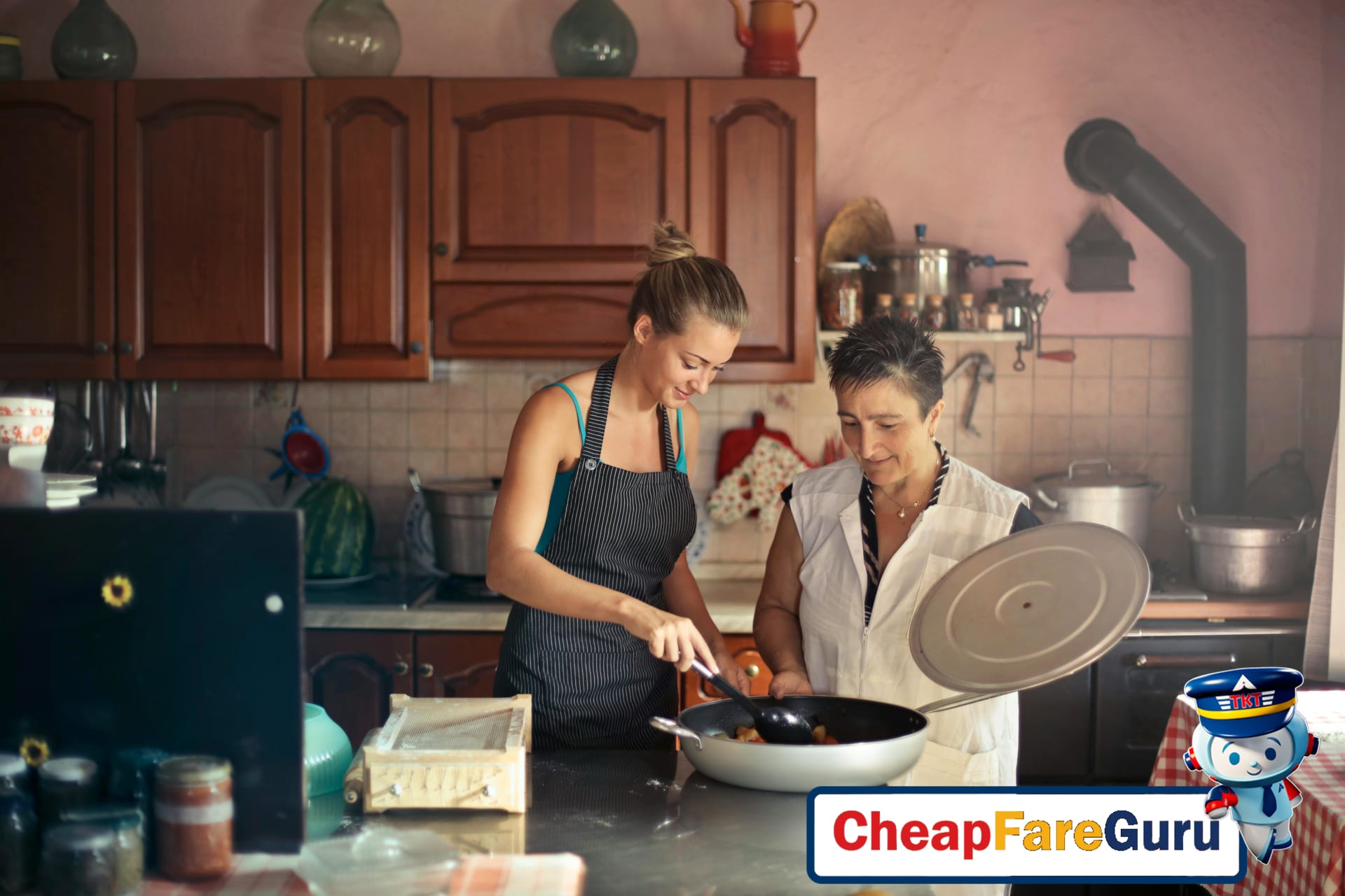 Family enjoying vacation accommodation with kitchen facilities