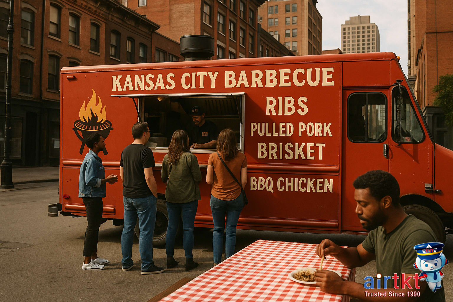 Kansas City barbecue food on a wooden table