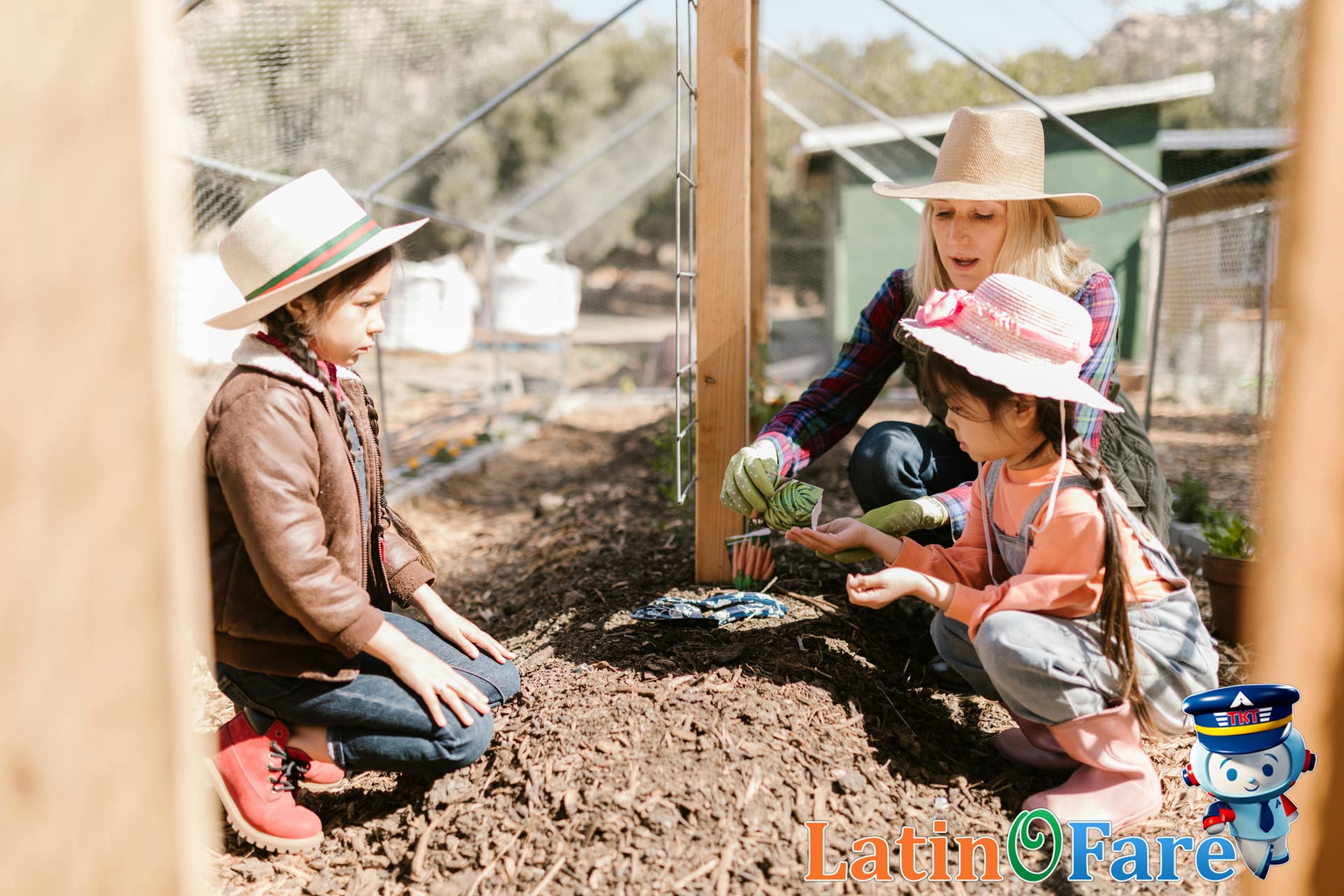 Children learning about farming outdoors on a sunny day