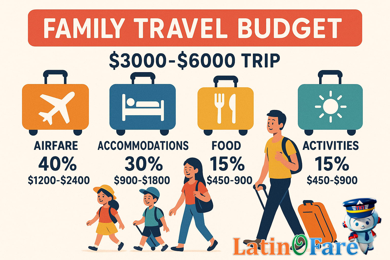 Infographic of family travel budget plan for $3000-$6000 trip