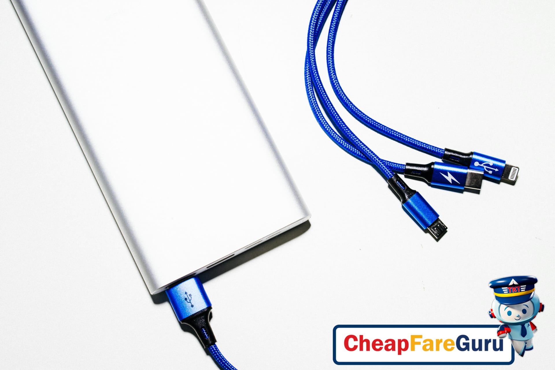 Organized electronics cables packed for travel