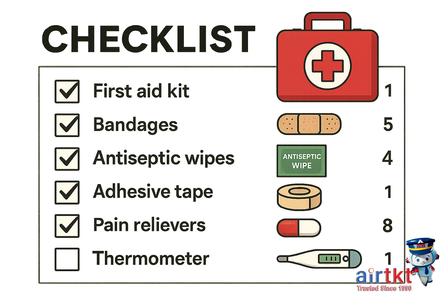 Travel medicine kit with essential items packed neatly