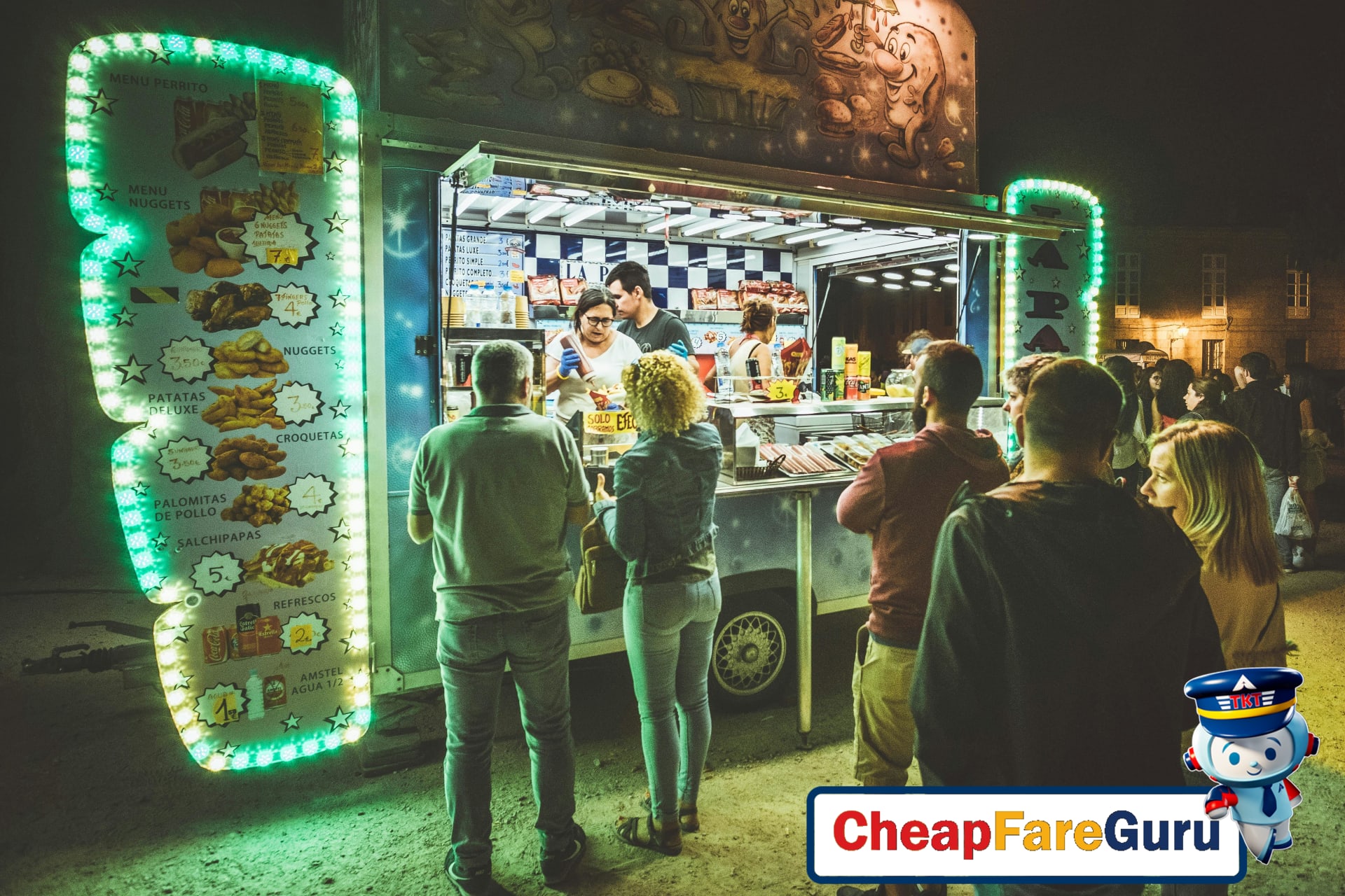 People enjoying vibrant food truck scene
