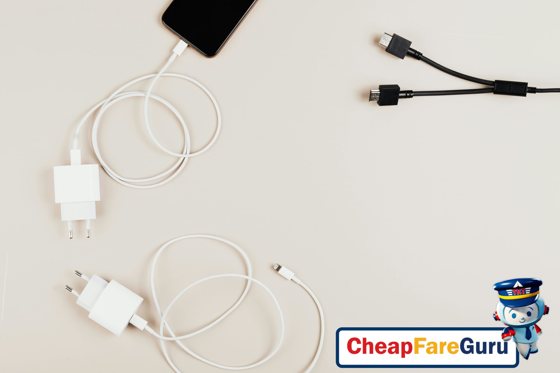 Portable chargers and charging cables neatly organized