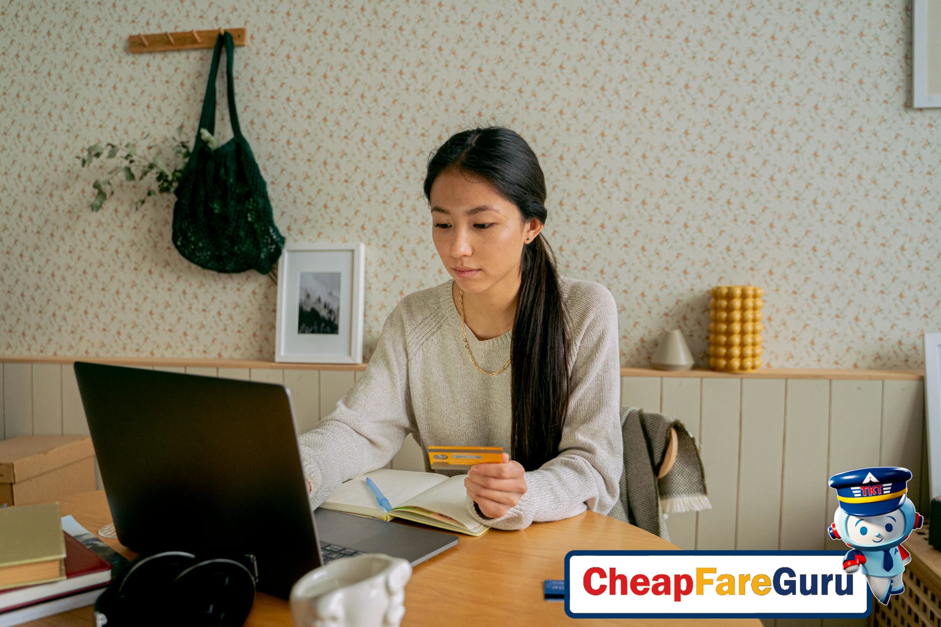 Traveler using credit card to book hotel stay