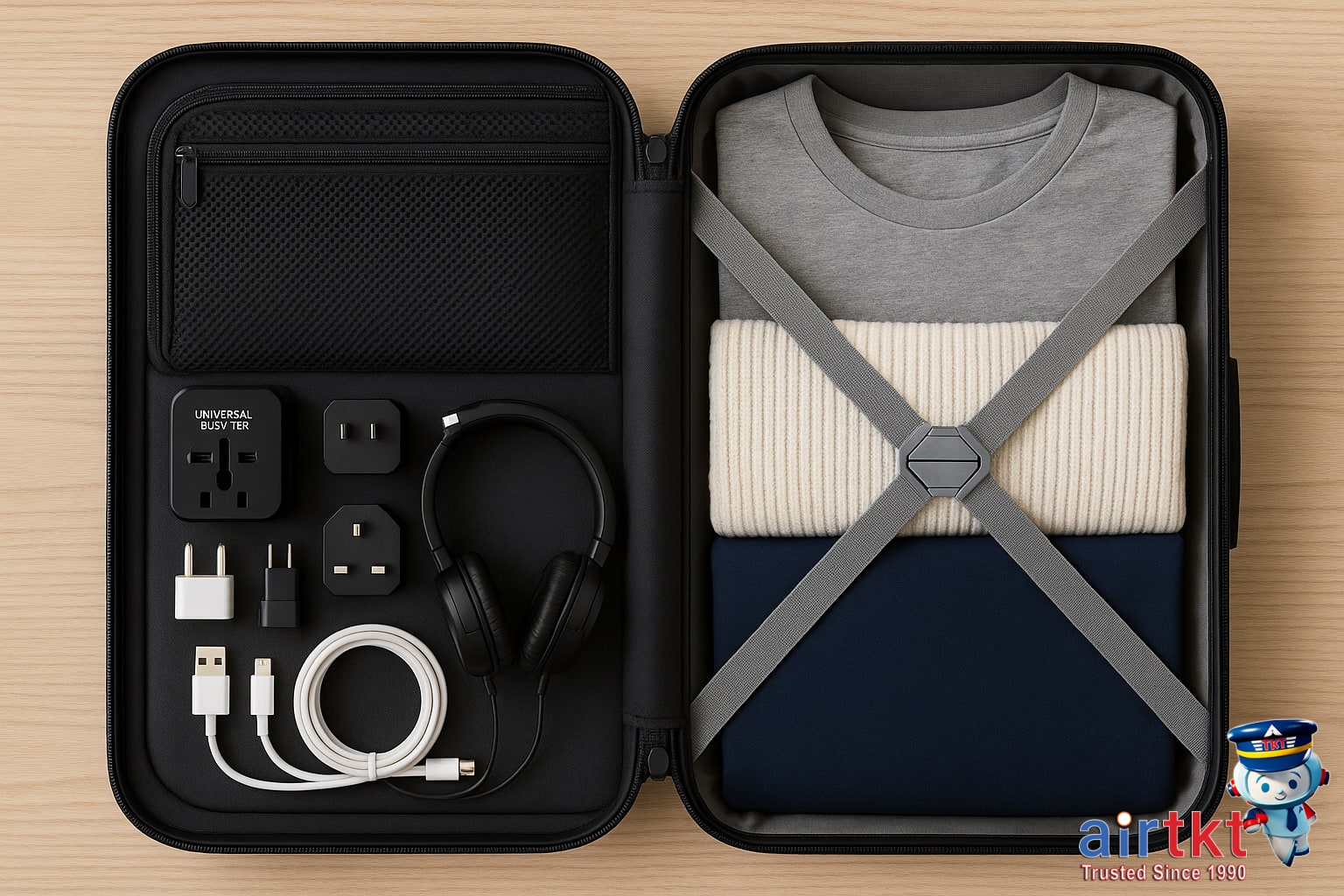 Packed universal adapter and charging cables