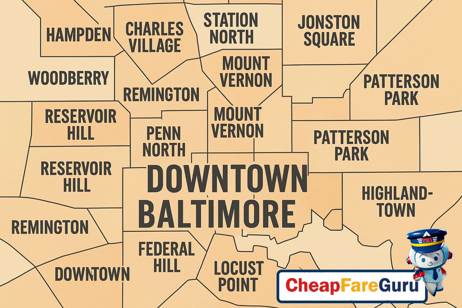 Colorful street scene in Baltimore with people walking