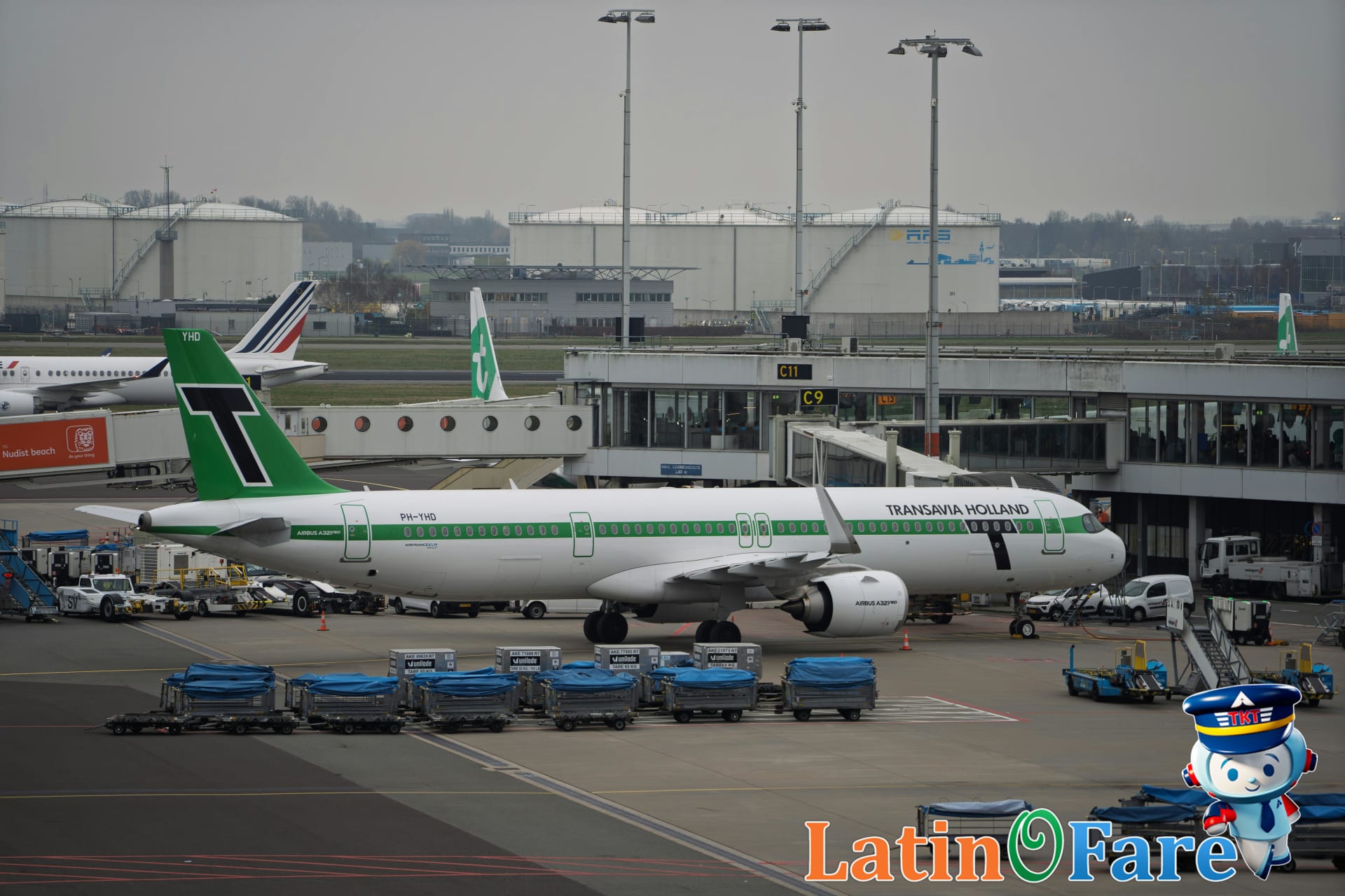 Family preparing at airport gate before flight