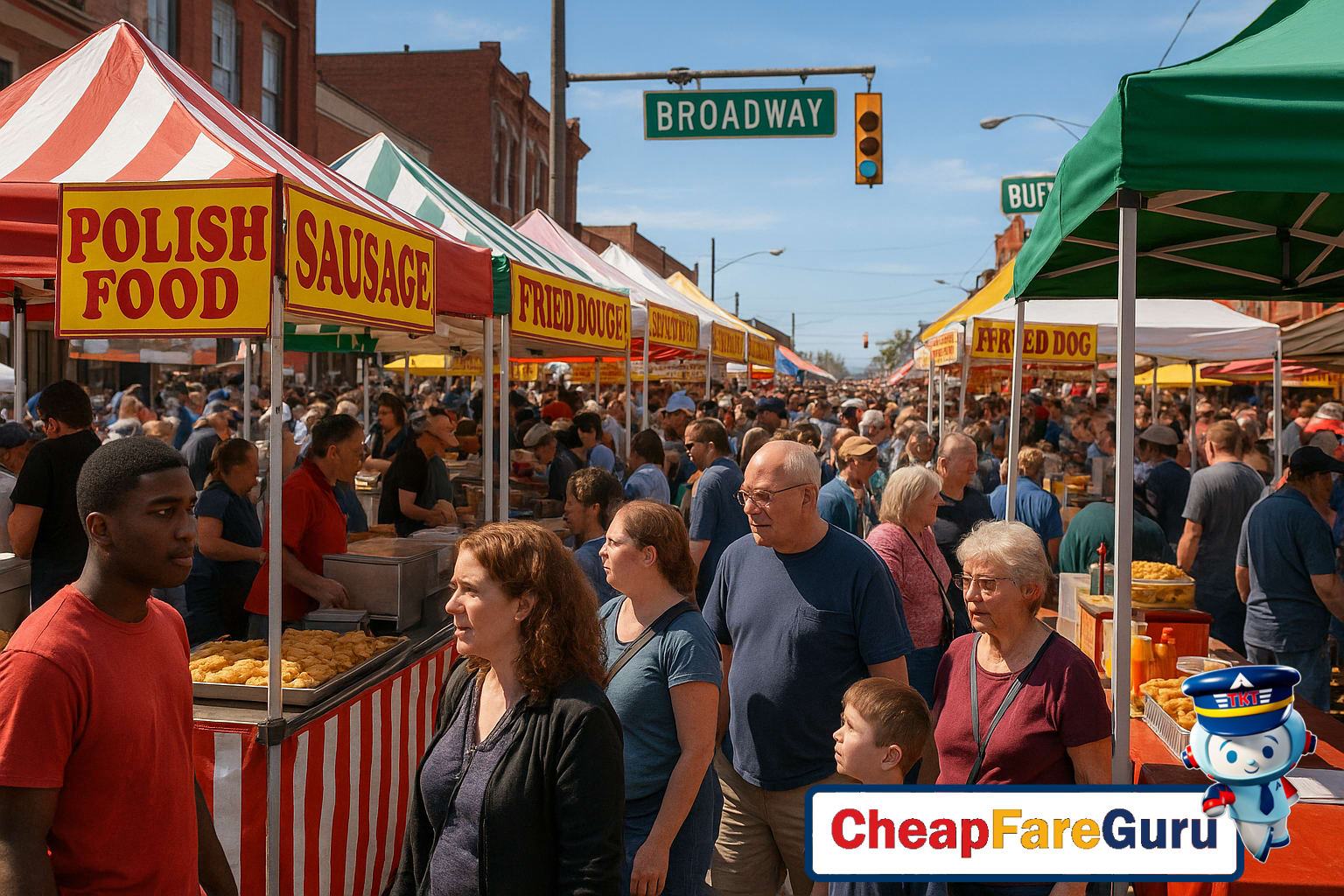 Scenic street view of Buffalo neighborhood with varied architecture