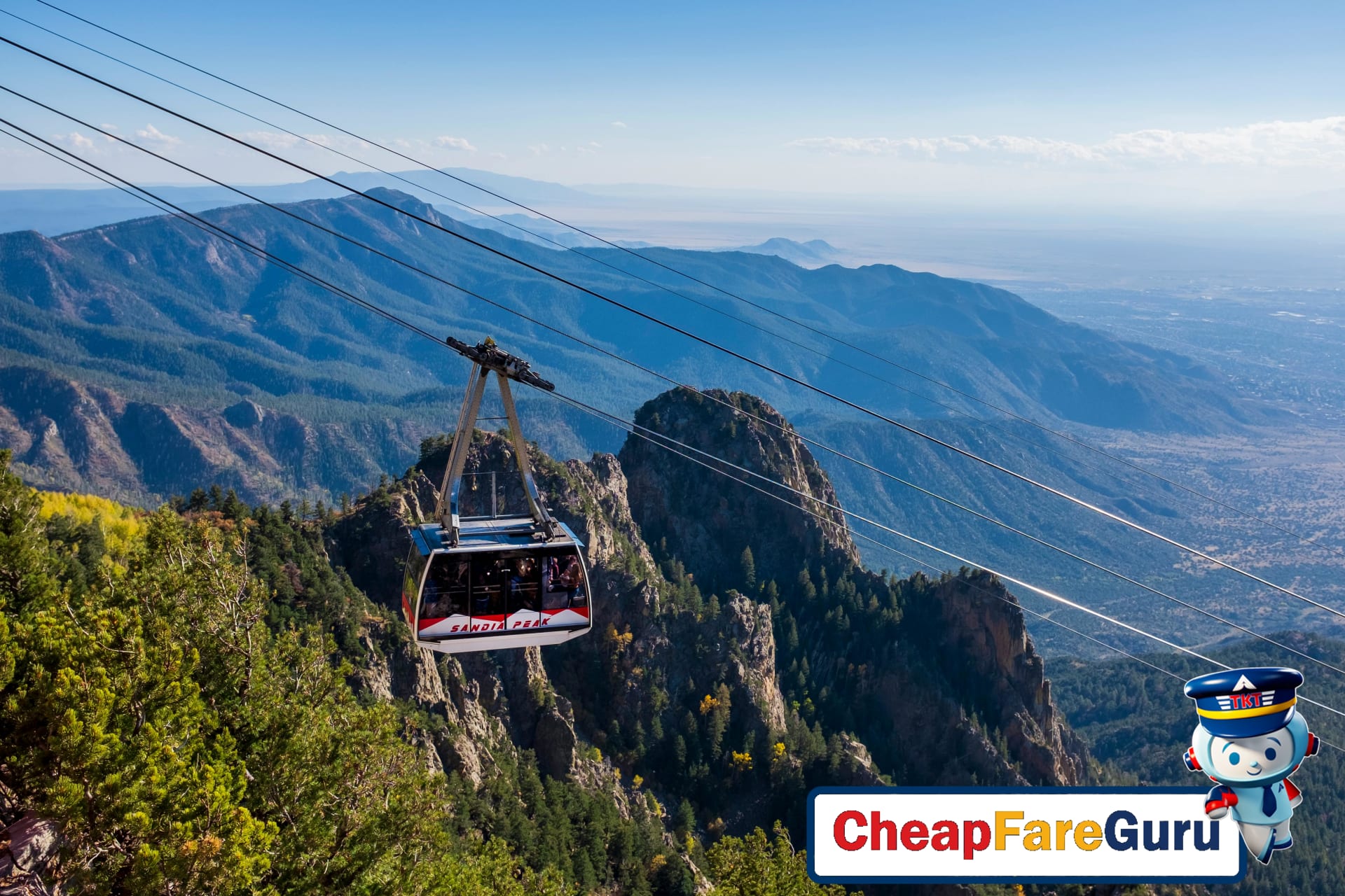 A scenic view from Sandia Peak Tramway during sunset