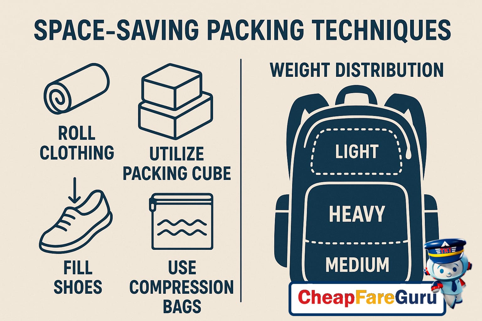 Packed travel bag showing organized layers and packing cubes