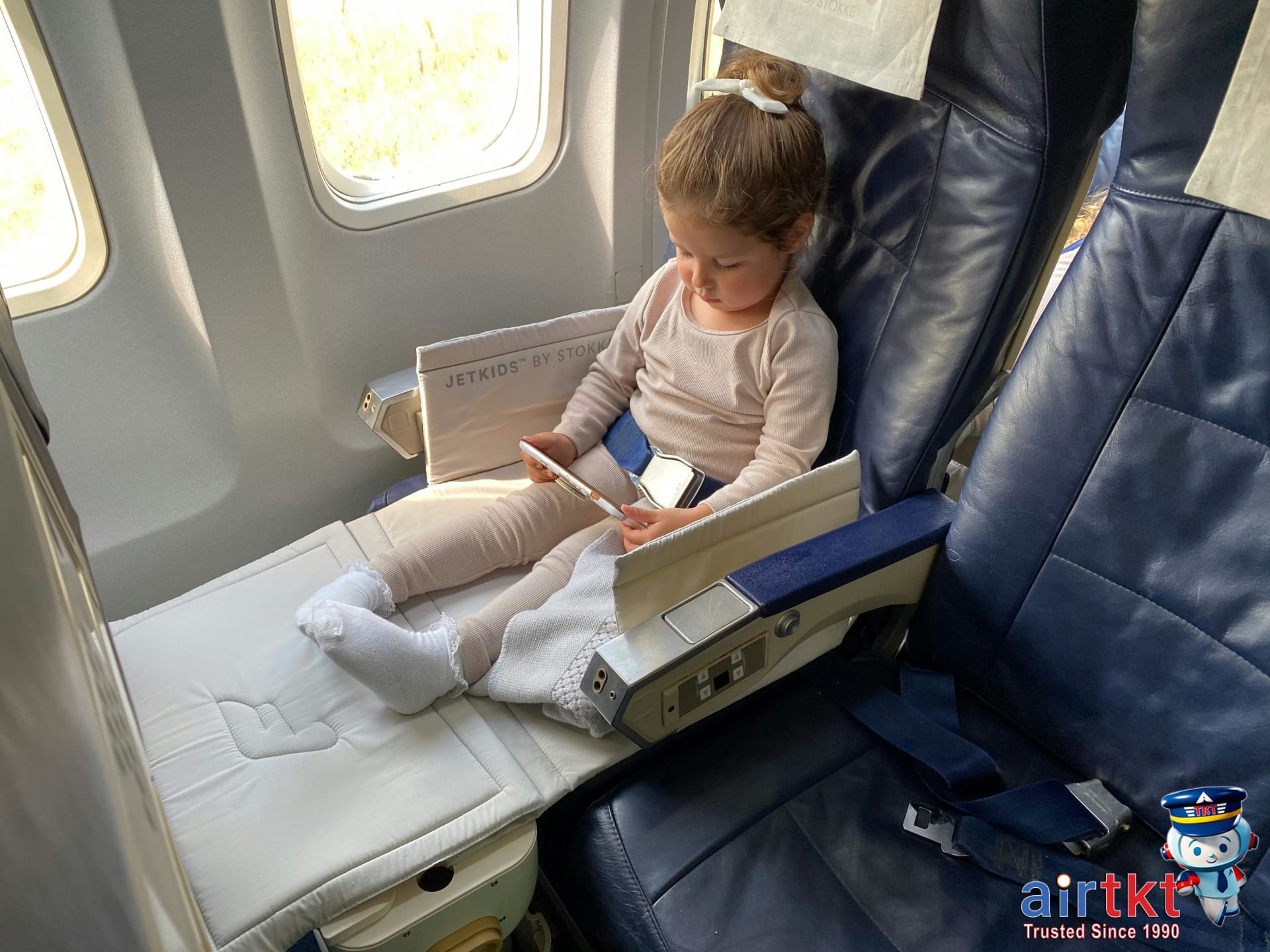 Family preparing for flight with children