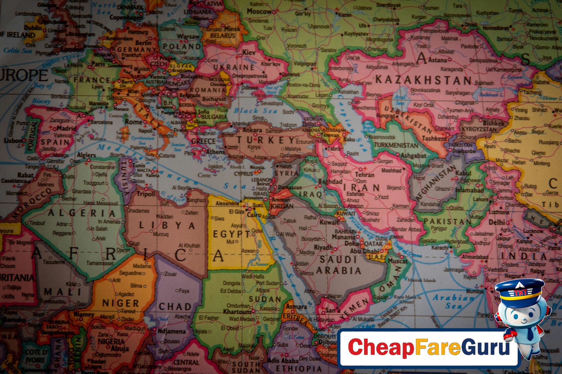 Detailed political map showing countries and capitals