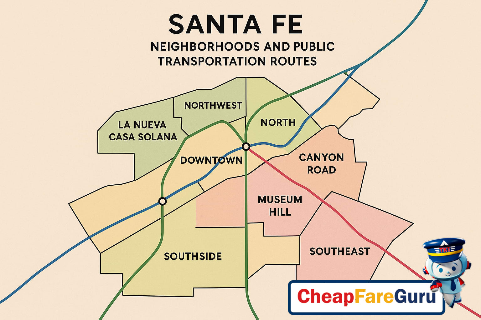 Walking tour in Santa Fe neighborhood with adobe buildings and local art