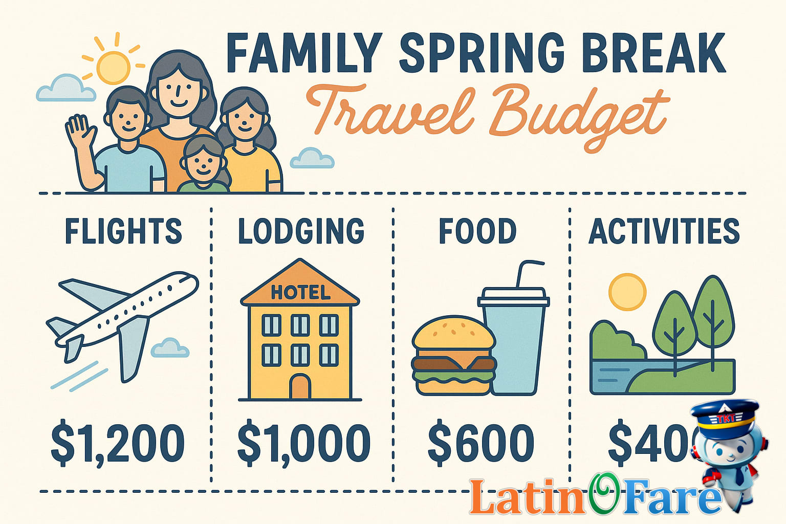 Infographic showing budget breakdown for family spring break trip
