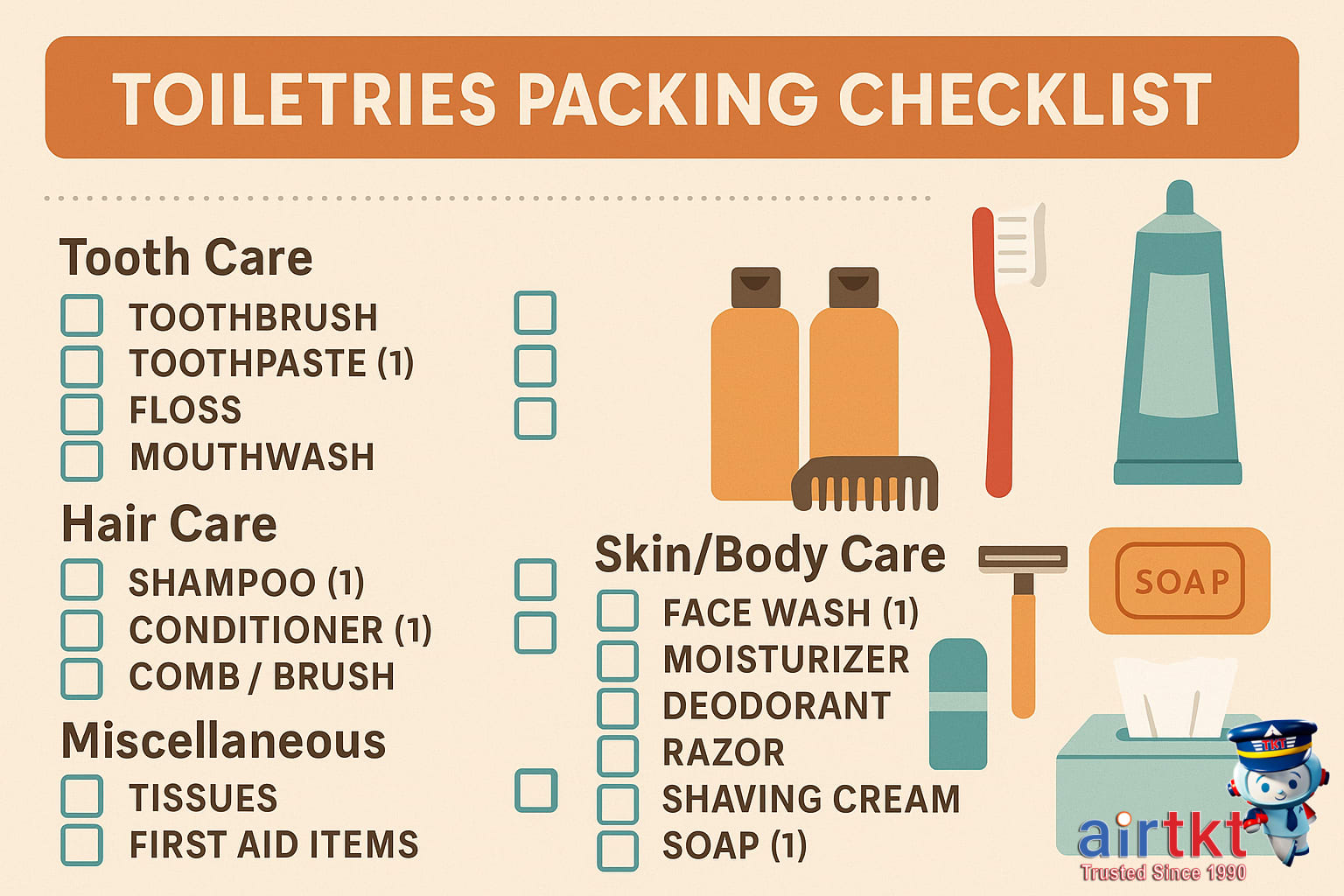 Travel toiletries neatly packed in a clear TSA-approved bag