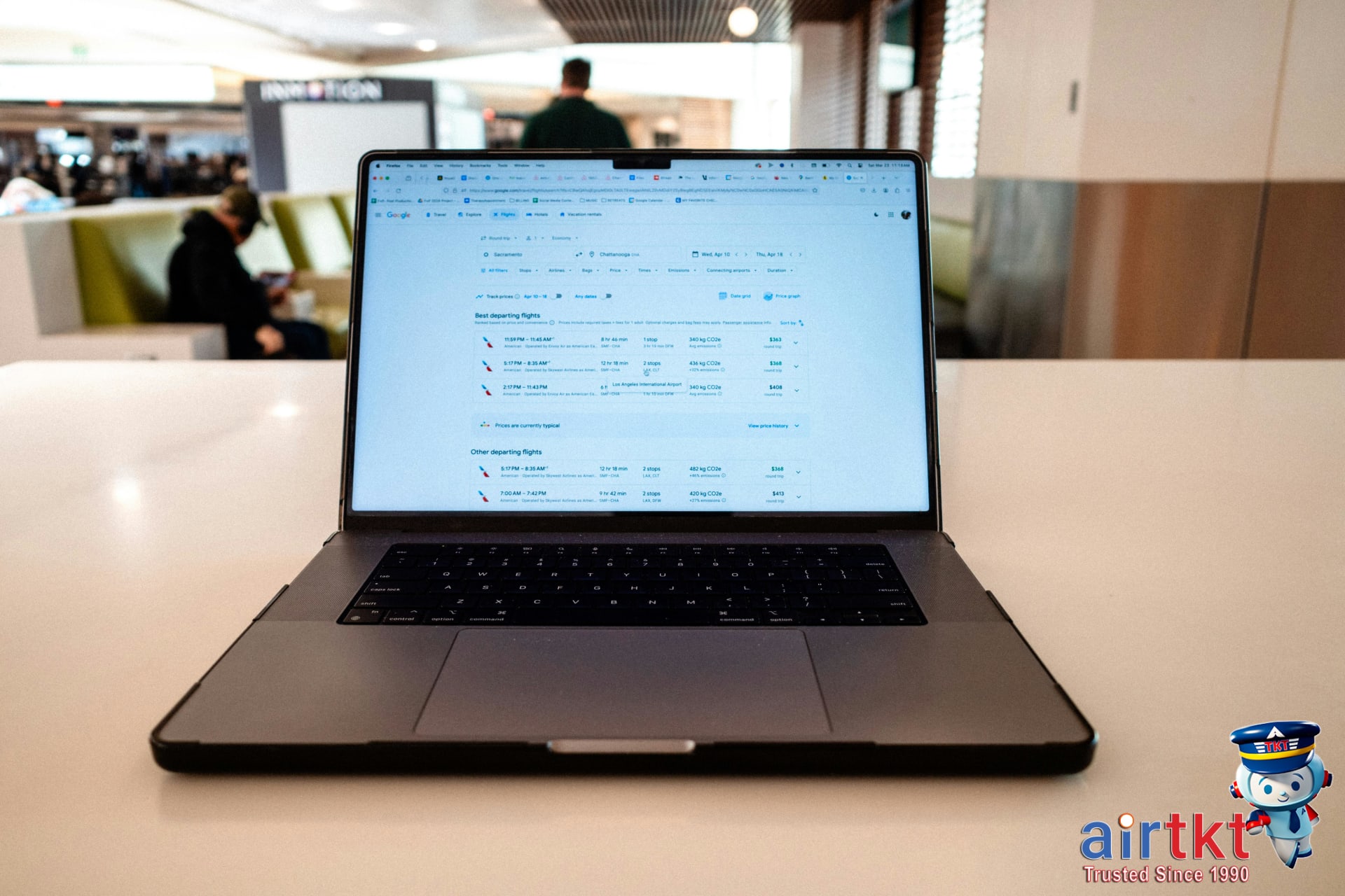 Traveler searching for KLM fares on AirTkt platform