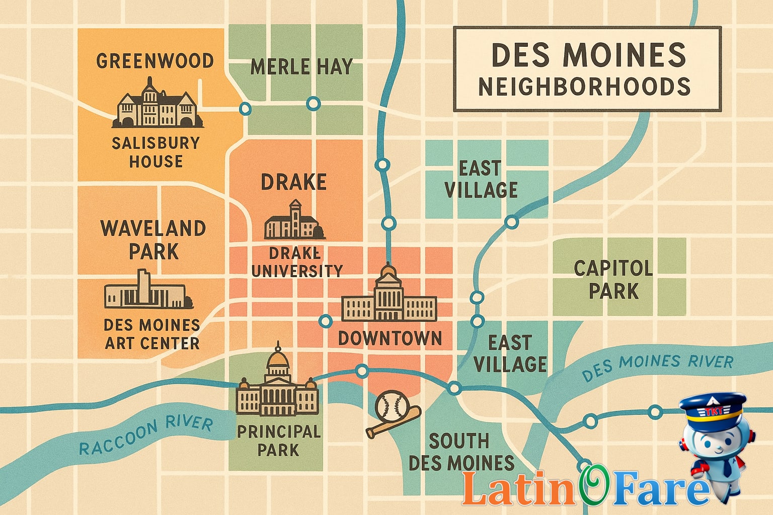 Map of Des Moines neighborhoods
