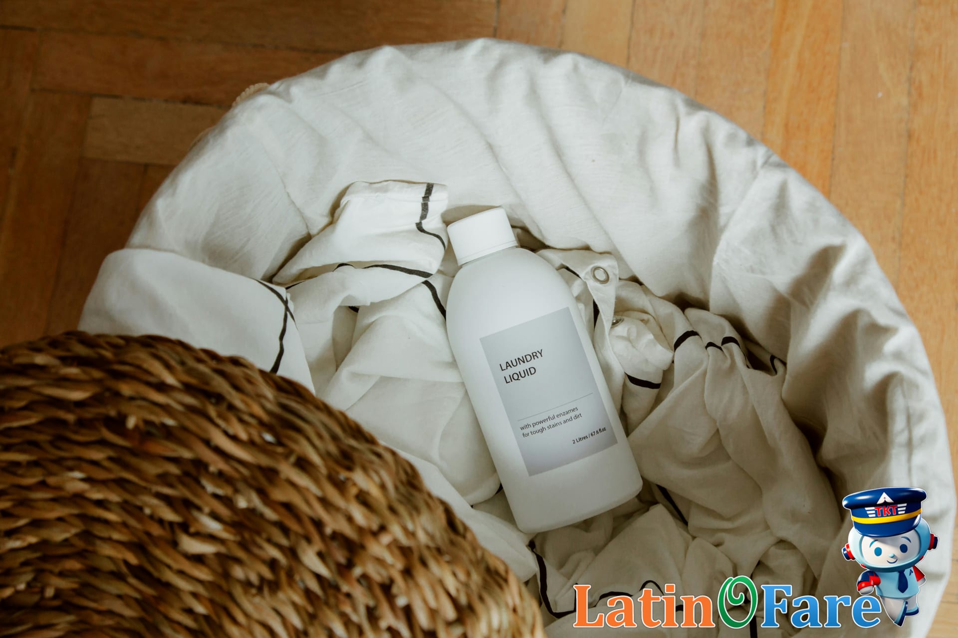 Travel laundry essentials including detergent, quick-dry clothing, and laundry bags