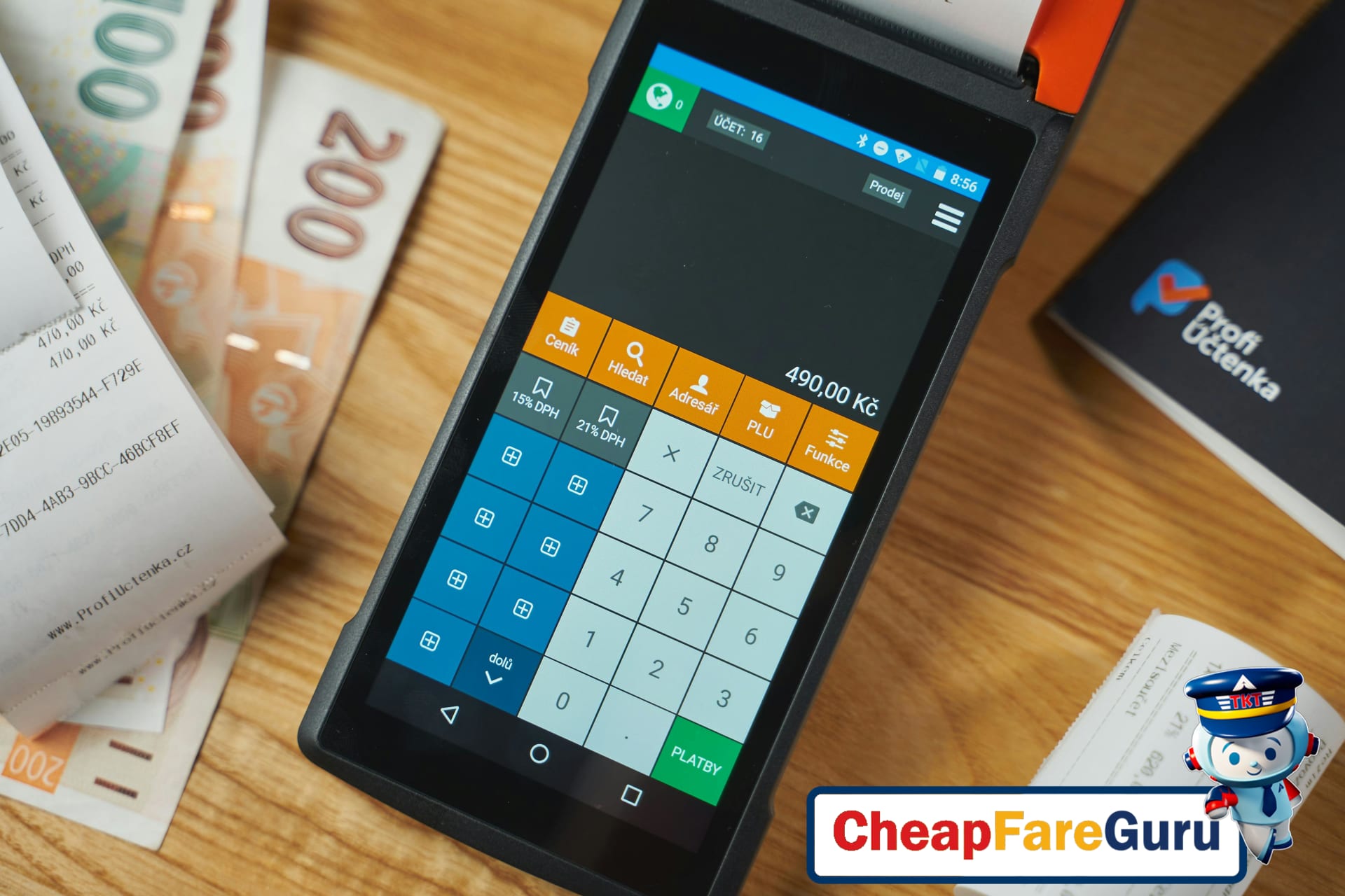 Czech koruna coins and banknotes with Prague city landmarks