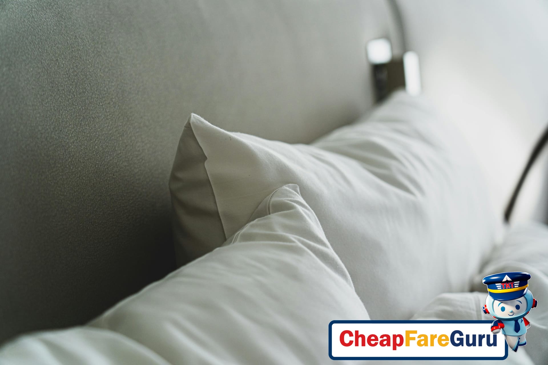 Woman relaxing comfortably with a memory foam travel pillow on an airplane