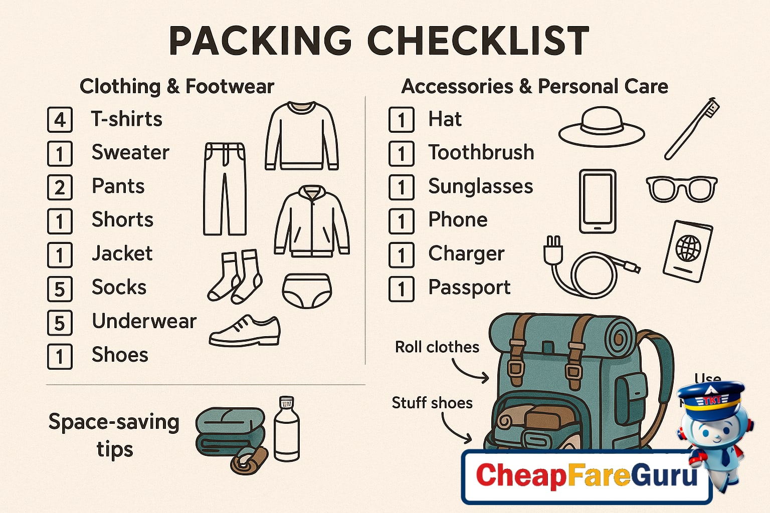 Portable chargers, cables, and adapters packed for travel